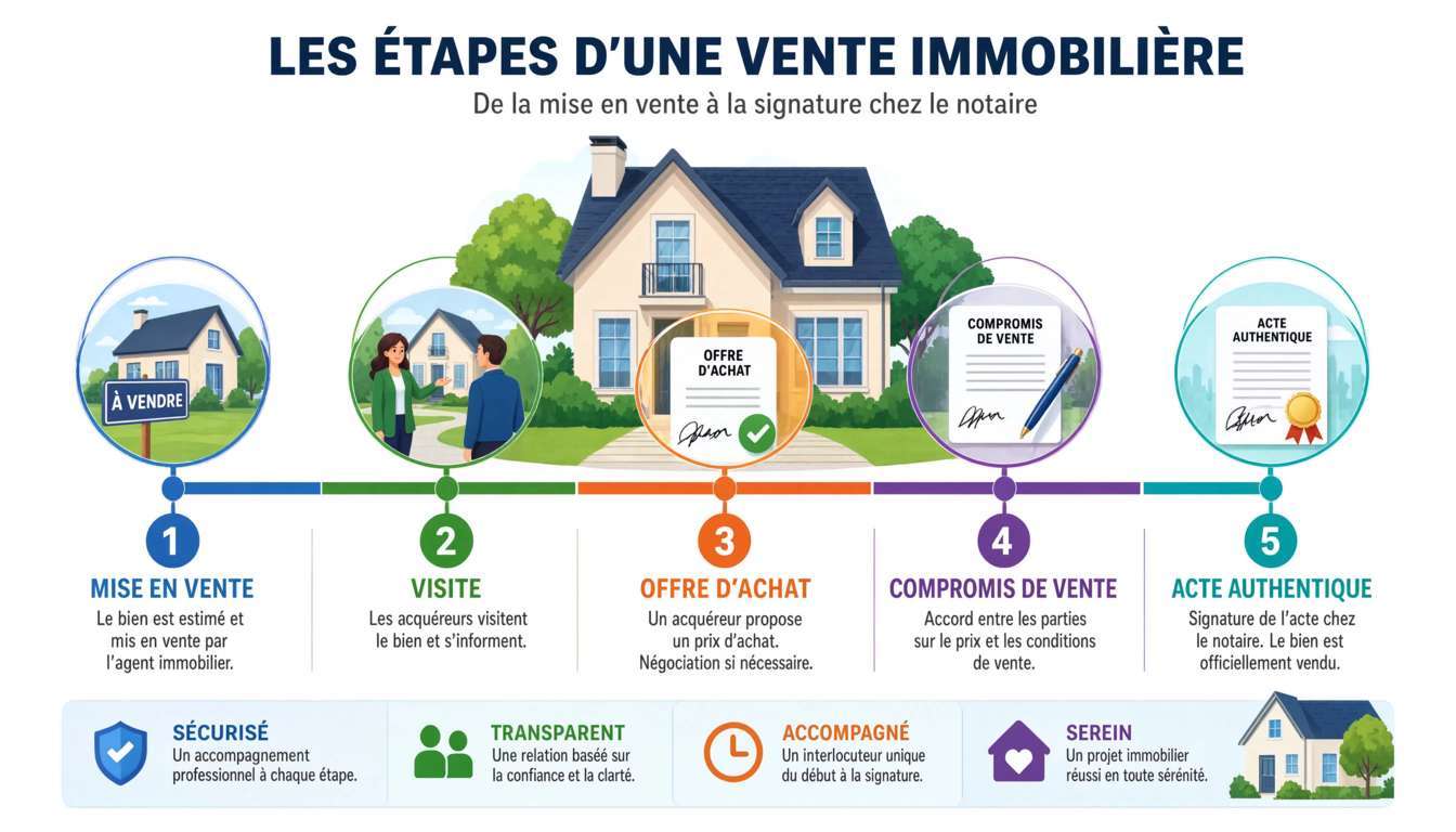 Les étapes d'une vente immobilière, de la mise en vente à l'acte authentique