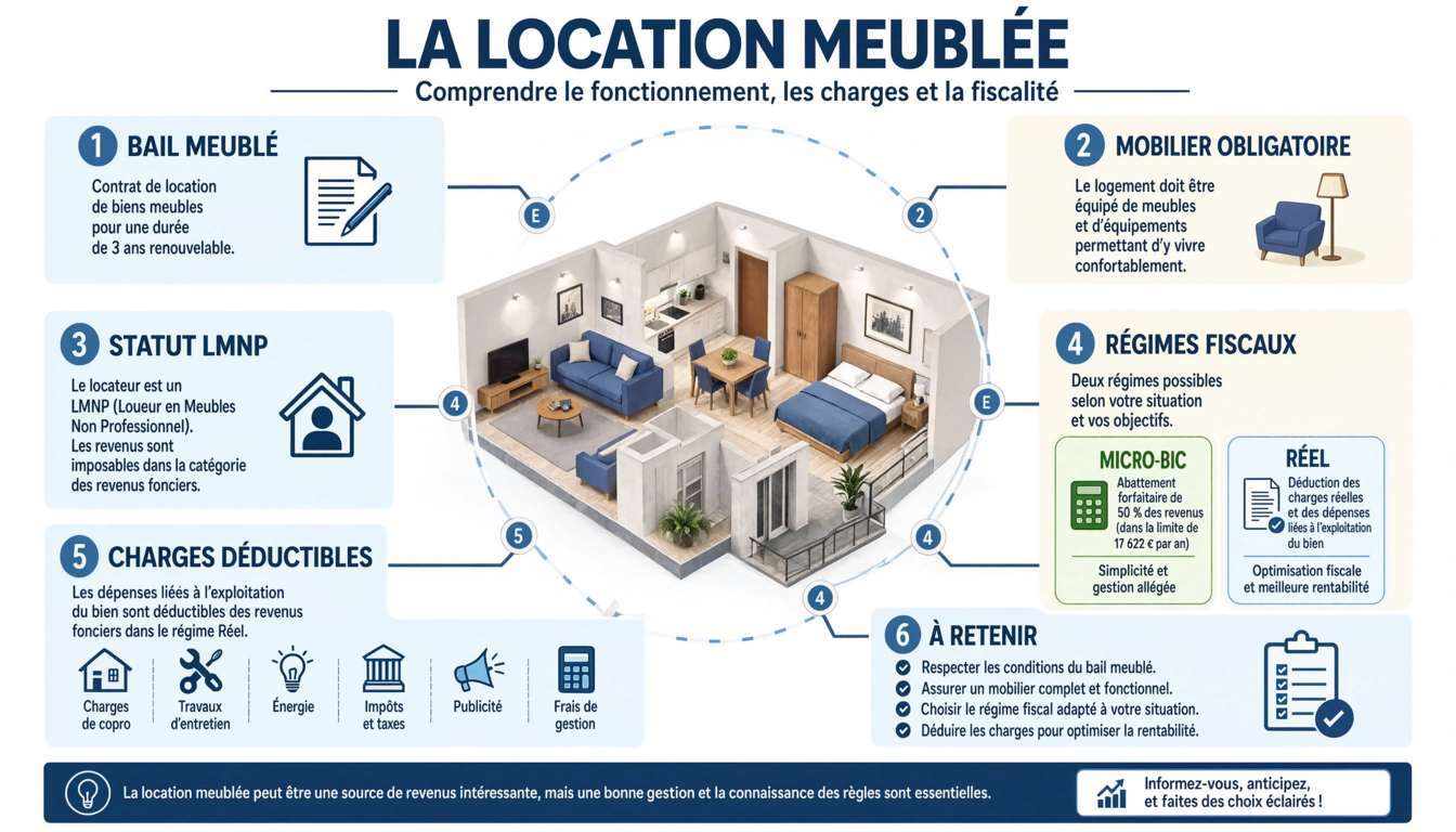 Location meublée : fonctionnement, charges et fiscalité